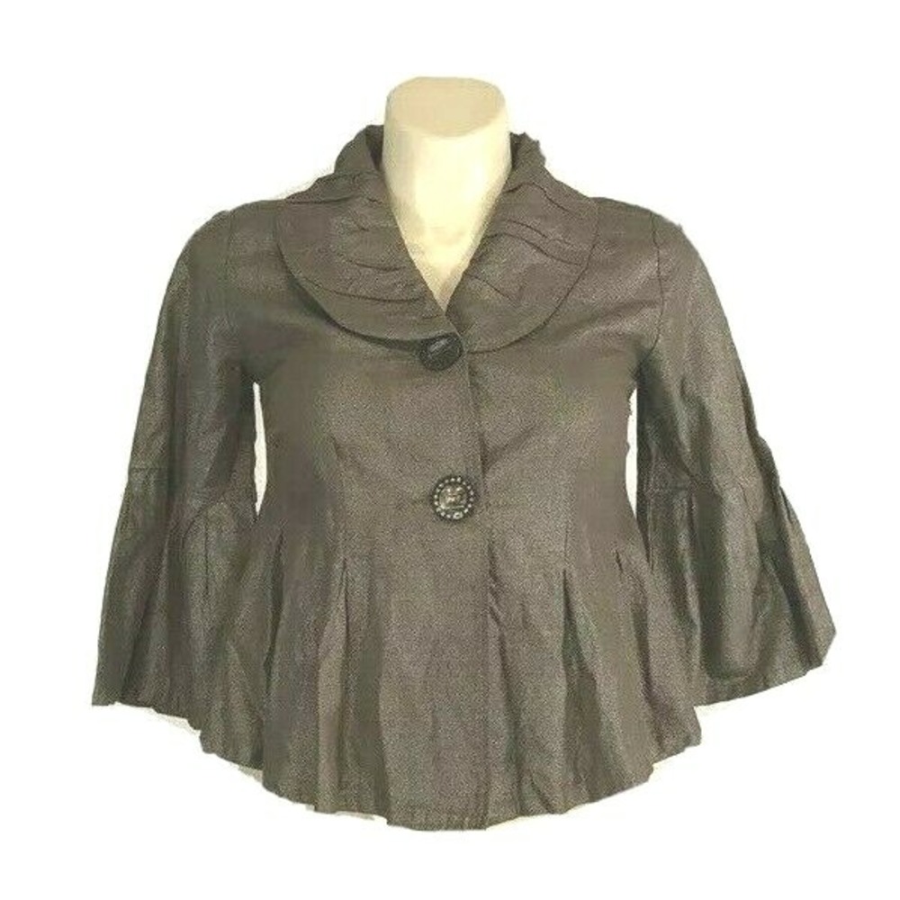 Pretty Angel Jacket LARGE Crop Blazer Bronze Silver Metallic‎ Linen Bl Dressy LN